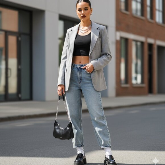 Majora Collection Jackets & Blazers - Majora Blazer Gray Tailored Single-Breasted Officewear Corporate Girlie
